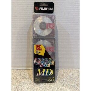 Fuji 15 pack Color 80 min Blank MiniDiscs Factory sealed with storage cases